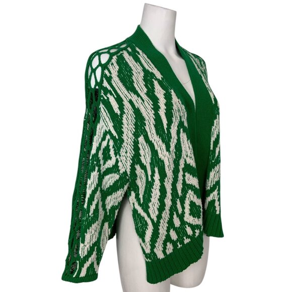 Anthropologie Krisha Cardigan Sweater S Green Crochet Trim - Picture 6 of 16